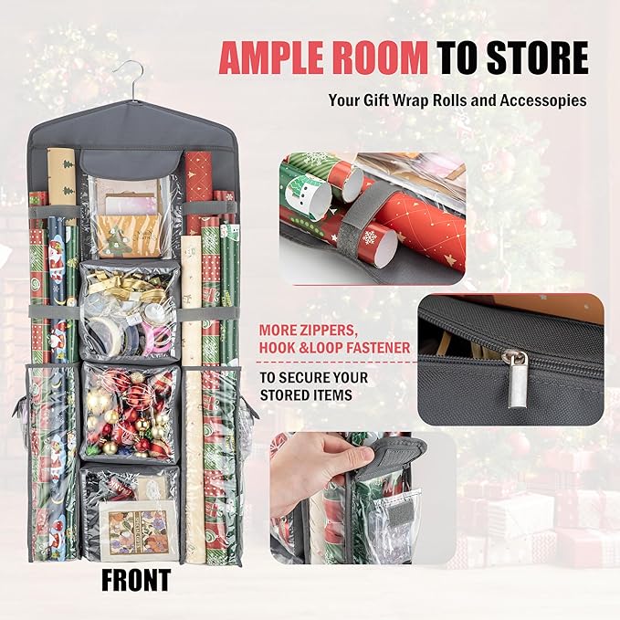 Wrapping Paper Storage, Gift Wrap Organizer Holder Double-Sided Hanging Gift Bag Storage Organizer