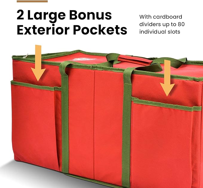 Holiday Cheer Premium Christmas Ornament Storage – Christmas Storage Container for Home Decorations and Festive Office Organizer – Fits 128 Holiday Ornaments – Tear-Proof Fabric