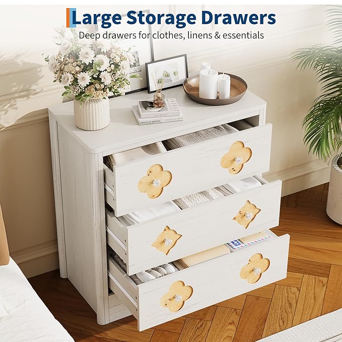 Garvee Dresser for Bedroom, Chest of Dressers 30.4" Tall Dresser for Closet with 3 Decorative Drawer Front Chest with Clothes Storage Cabinet, Drawer Organizer for Bedroom, Living Room, Hallway