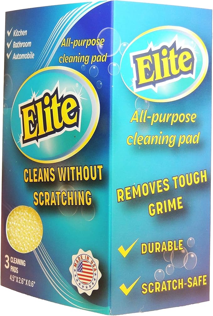 Elite All Purpose Cleaning Pad, 12 Pads (4x3pack), Non Scratch, Dish Sponge, Scrubber, Sponges for Kitchen and Household Use, Made in USA