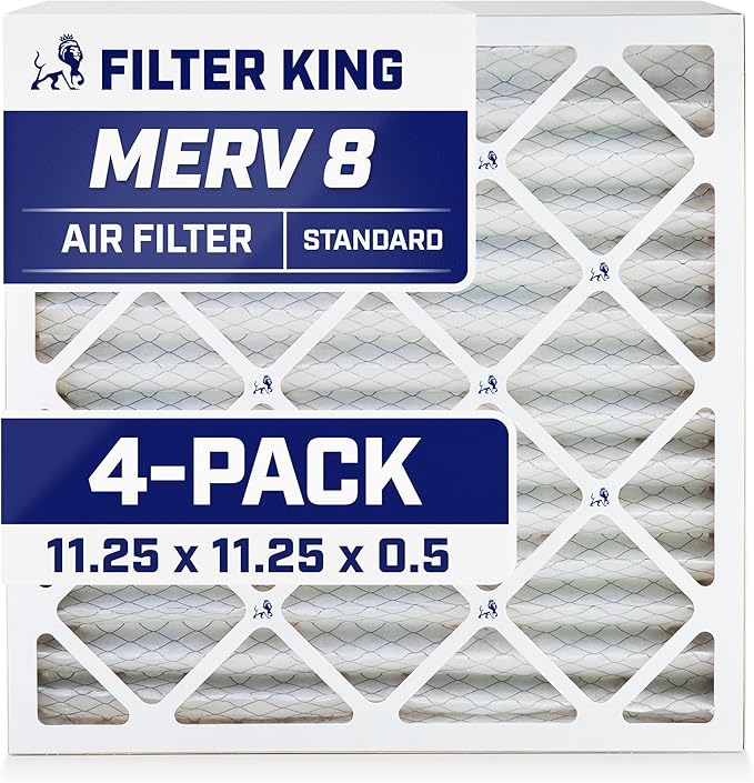 Filter King 11.25x11.25x0.5 Air Filter | 4-PACK | MERV 8 HVAC Pleated A/C Furnace Filters | MADE IN USA | Actual Size: 11.25 x 11.25 x 0.5"