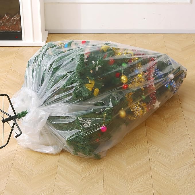 Christmas Tree Disposal Bag 9x6 ft Heavy Duty Plastic Xmas Tree Removal Bag, Clear Extra Large Tree Storage Bag Cover for for Real or Artificial Tree Upright