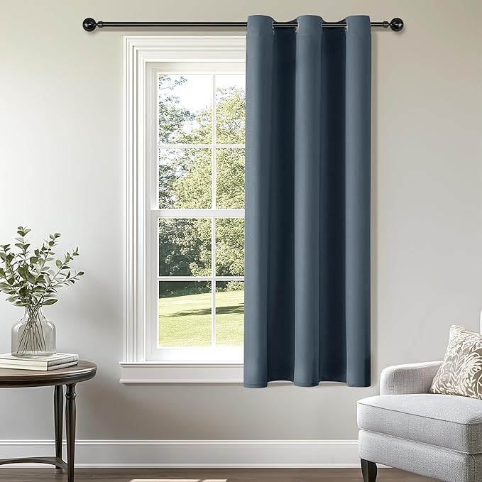 ChrisDowa Blackout Curtains 45 Inches Long for Living Room, Grommet Thermal Insulated Room Darkening Curtains for Bedroom (1 Panel Set, Stone Blue, 38W x 45L)