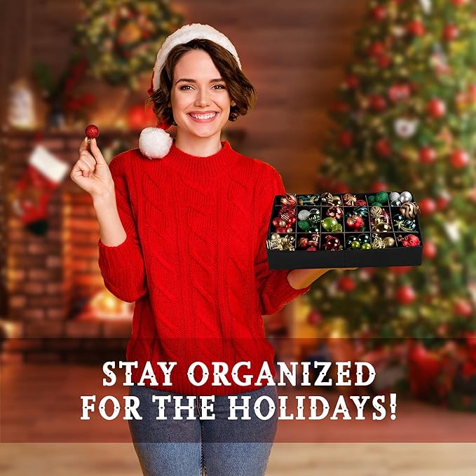 HOLDN’ STORAGE Christmas Ornament Storage Box with Dividers, Holds Up to 72 Ornaments (4 Inches), Large Organizer with 3 Stackable Trays - Green