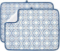 FRESHMINT Printed Dish Drying Mats for Kitchen Counter 2 Pack Absorbent Reversible Drying Mats Microfiber Kitchen Countertop Protector Dishes Drying Pad Extra Large 18"x24" Dish Mat