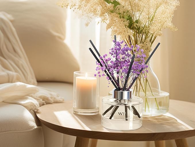 WEALD TRIBE Flower Reed Diffuser Set Lavender Scent for Bathroom Accessories Shelf Decor & Air Fresheners, Sticks Defusers with 5.1 fl oz Essential Oils & Leaves, House Bedroom Office Decor & Gifts