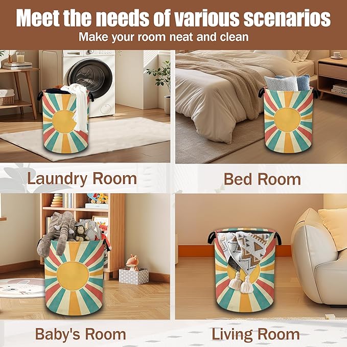 Groovy Retro Sun Laundry Baskets,Laundry Hamper,Storage Basket with Handles for Bathroom Bedroom College Dormitory Living Room Nursery Organizer 16"x20.8"