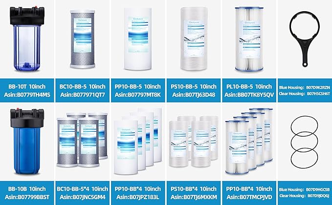 Geekpure 10-Inch Carbon Block Replacement Water Filter Cartridge for Whole House Water Filtration-4.5" x 10"-5 Micron -Pack of 12