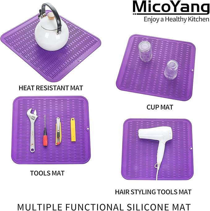 MicoYang Silicone Dish Drying Mat for Multiple Usage,Easy clean,Eco-friendly,Heat-resistant Silicone Mat for Kitchen Counter or Sink,Refrigerator or Drawer Liner Purple 2XL 24 inches x 18 inches