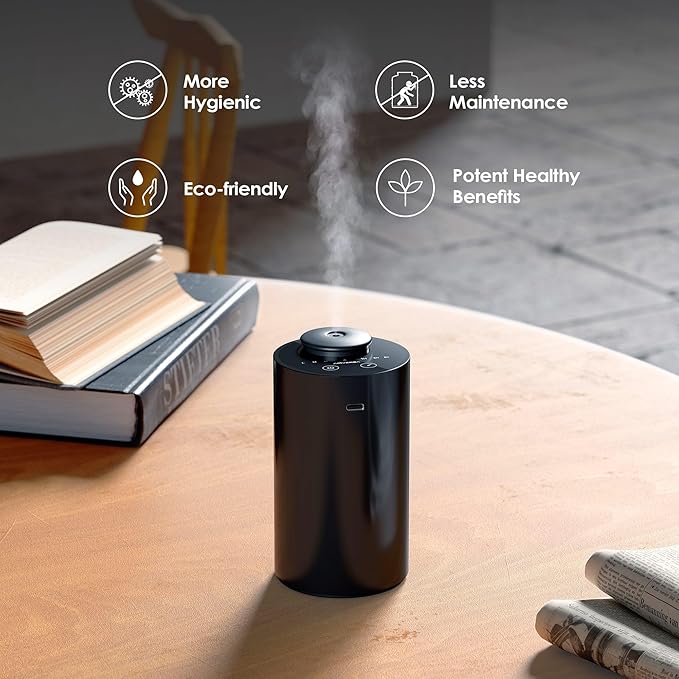Airversa Waterless Essential Oil Diffuser Starter Kit with 30mL Hotel Fragrance Oil Inspired by BaCRT, Battery Operated Car Diffuser, Portable Aroma Nebulizer for Home Car Office, AN6Kit-4, Black