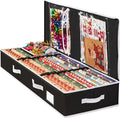 Criusia Gift Wrapping Paper Organizer Storage, Durable Underbed Storage Container Fits 24 Rolls, with Removable Dividers and Pockets for Ribbon, Ornaments, Holiday Accessories, Black