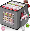 Christmas Ornament Storage Box, Premium Ornaments Organizer with Adjustable Dividers Pockets Clear Window Store Up to 64 Holiday Ornaments Storage Container Bin Zippered for Christmas Decorations Grey