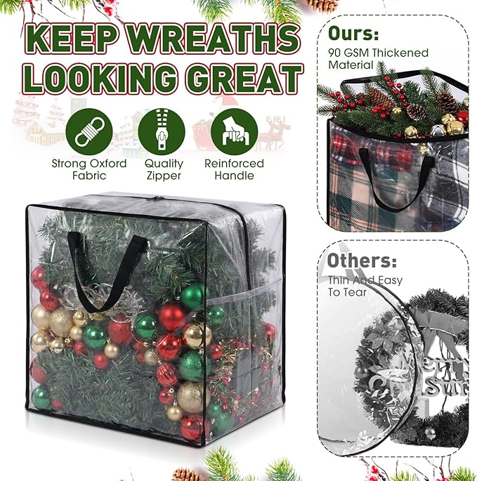 5 Pack Christmas Storage Bags, 7.5 Ft Christmas Tree Large Bag and 4 Garland Wreath Containers Packing Tote Moving Bags with Handle Zipper Heavy Duty for Artificial Xmas Tree Wreath Garland