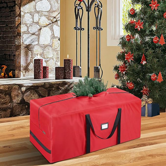 BALEINE 9 ft Christmas Tree Storage Bag, Heavy Duty 900D Oxford Fabric with Reinforced Handles and Dual Zippers Wide Opening, Extra Large Storage Container for Trees and Decorations (Red)