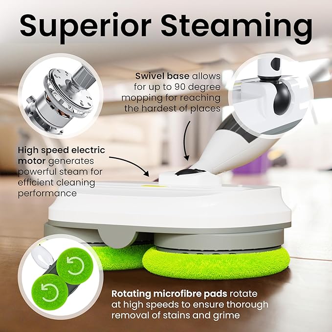 Elev8 Prestige Electric Steam Mop – 15-in-1 Detachable Floor Scrubber with 3 Steam Modes – Electric Mop for Hardwood Floors, Kitchen Hoods & Worktops Cleaning