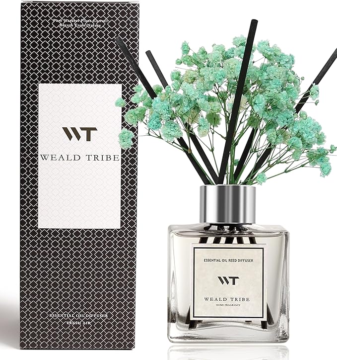 WEALD TRIBE Flower Reed Diffuser Set Lemongrass Scent for Bathroom Air Fresheners Accessories, Oil Diffuser Stick | 5.1 fl oz Home Fragrance with Sticks Defusers | House Bedroom Office Shelf Decor