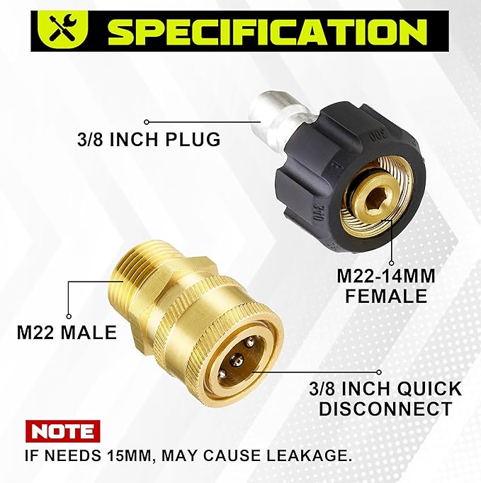 M MINGLE Ultimate Pressure Washer Adapter Set, Quick Disconnect Kit, M22 Swivel to 3/8 Inch Quick Connect, 3/4 Inch to Quick Release, 8-Pack