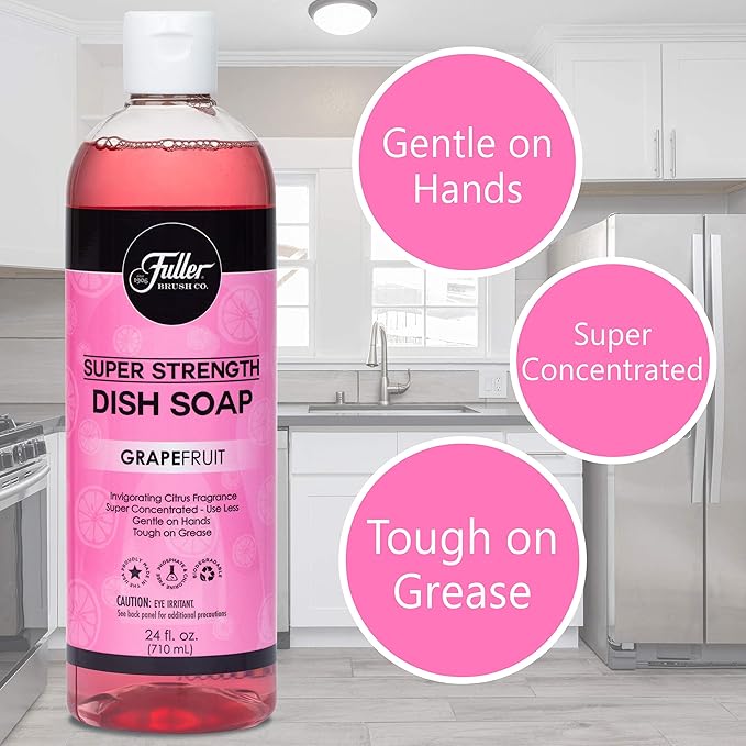 Fuller Brush Super Strength Dish Soap – Grapefruit – Ultra Concentrated Formula – Cuts Grease Fast, Clean Dishes, Glassware, Silverware, Pots, Pans & Surfaces – (Pack of 2)
