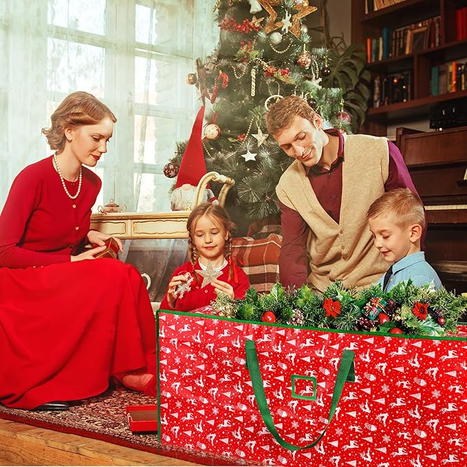 Christmas Tree Storage Bag,Plastic Waterproof Elk Christmas Tree Bag Large Storage Box Decoration Container Reinforced Handles Dual Zippers for 9ft Artificial Holiday Xmas Disassembled Trees