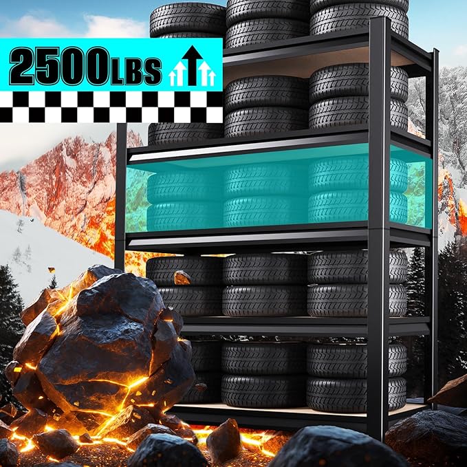 PKDYEZ Garage Shelving 5-Tier Adjustable Metal Garage Shelves Heavy Duty Unit,3000 LBS Steel Shelf Storage Rack Suitable for Industries,Warehouses,Basement,Black(Wood-72'H x 45.7''W x 19.7''D)