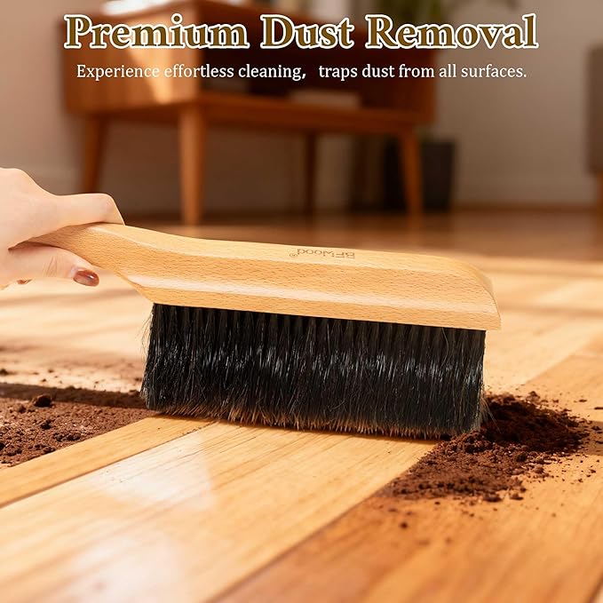 BFWood Horse Hair Hand Broom, Woodworking Bench Cleaning Brush, Fireplace Dust Brush, Hand Broom for Shop, Furniture, Carpet, Car Wash, Sweeping, Workspace, Exhibition-Hall, Upholstery