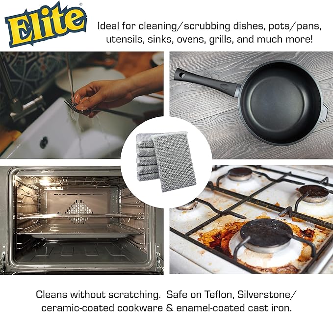 Elite Silver Scrubber PRO Sponge, 6 Pack, Non Scratch, Sponges for Kitchen and Household Use, Made in USA (Medium)