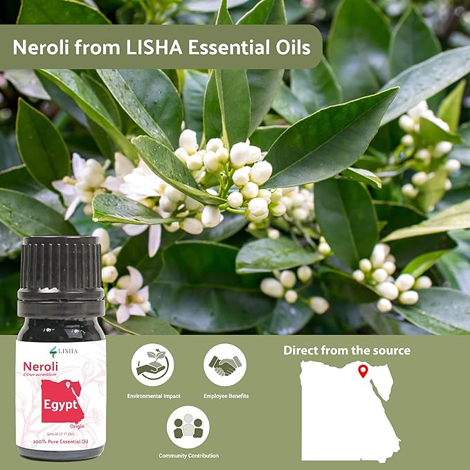 Neroli Essential Oil - Direct from Egyptian Nile Delta Farms - Steam Distilled - Aceite Azahar for Aromatherapy, Massage, Diffuser, DIY Candle and Soap Making - 2lbs