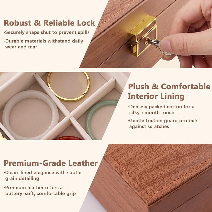 Homeanda Jewelry Box with Mirror Travel Jewelry Organizer 2 Layer Large Jewelry Storage Case Waterproof PU Leather Storage for Women Girls (Brown)