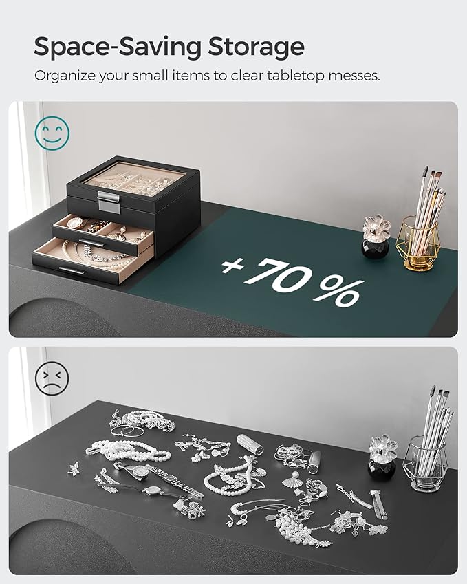 SONGMICS Jewelry Box Organizer with Glass Lid, 3-Layer Jewelry Storage, with 2 Drawers, Modern Style, 8 x 9.1 x 5.3 Inches, Graphite Black and Silver UJBC239BK