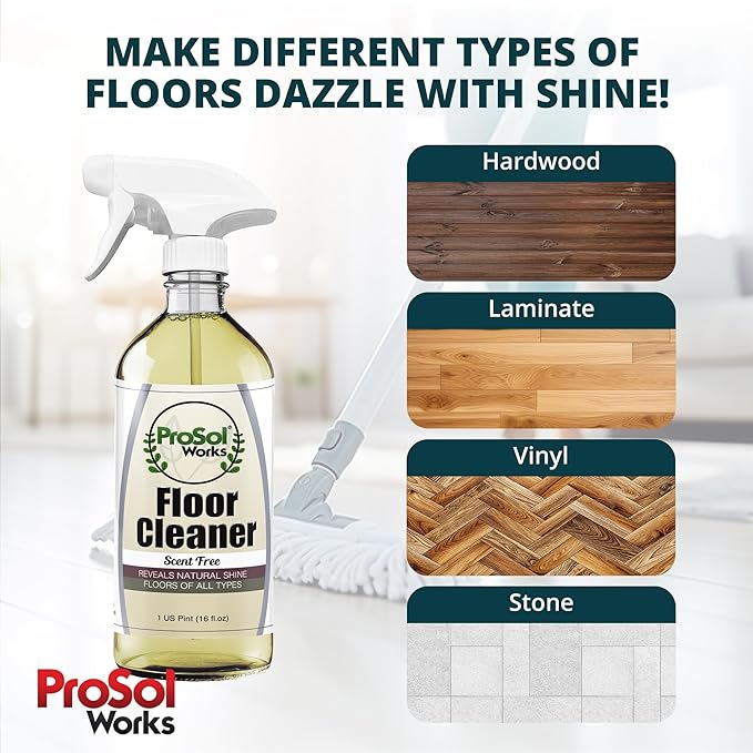 PROSOL WORKS Wood Floor Cleaner 16 oz - Floor Cleaning Spray Great for Various Floor Types Like Tile, Linoleum, Vinyl, Laminate Flooring & Hardwood - Surface Cleaner for Floors, Stain, Dirt & Grime