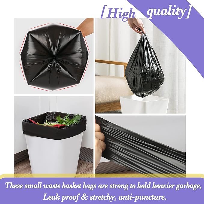 Hommaly 3 Gallon Small Black Trash Bags, 180 Count, Leakproof and Strong, Ideal for Office, Kitchen, Bathroom, and More
