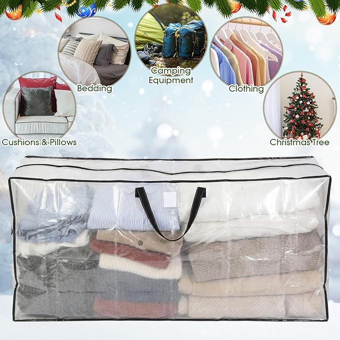 2 Pack Extra Large Christmas Tree Storage Bag 9 ft Artificial Tree, 126gallon Heavy Duty Moving Bag 65" Waterproof Clear Oversized Box with Handle Label Pocket for Camping College (Black)
