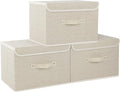 Fabric Storage Bins Cube Organizers with Flip-Top Lid and Handles,Storage Boxes for Organizing Home,Office,and Closet,Grey and Beige,3 Pack 15 x 9.8 x 9.8 in