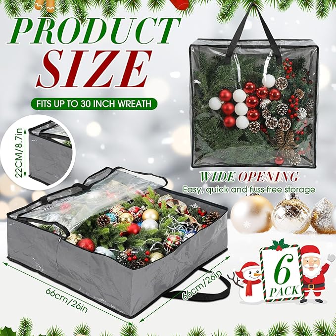 Oversized 6 Pack Storage Bags with Zipper 25 Gallon Tote Bags Moving Travel Camping Essentials Packing Supplies for Clothes Wreaths Quilts Decorations Toys, 26 x 26 x 8.7 Inches(Gray)