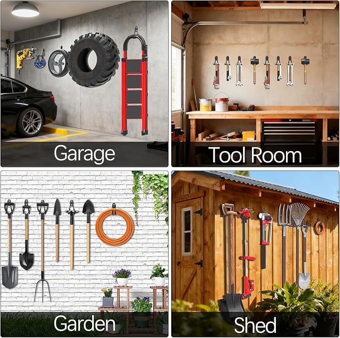 3-H Garage Wall Hooks 20 Pack, Garage Hooks Heavy Duty with Extra Welding Spots, Garage Organizer for Garden, Lawn, Chairs, Ladders, Weed Eater, Shovel(Black)