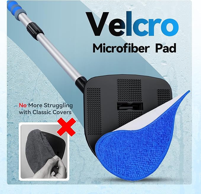 XINDELL Windshield Cleaner Tool, Car Interior Glass Cleaning Kit with 360° Rotating Head and Extendable Handle, Reusable Microfiber Pads, Auto Detailing Windshield Cleaning Tool for Cars Trucks - Blue