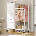 47.3" H Dresser with Hanging Rack, 4 Fabric Drawers with Double Clothes Rack & Wheels, Tall Closet Organizer Dresser for Bedroom, Entryway, White, 15.8" D x 29.9" W x 47.3" H