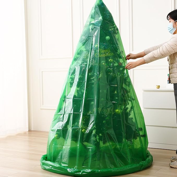 Jumbo Christmas Tree Removal Bag, Green Extra Large 6ft Width x 9ft Tall Christmas Tree Disposal Bag Waterproof for Upright Storage