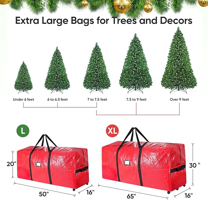 BALEINE 9 ft Rolling Christmas Tree Storage Bag, 3 Swivel Wheels for Easy Moving, Heavy Duty Extra Large Artificial Christmas Tree Bag with Reinforced Carry Handles and Fixed Buckle (Black)