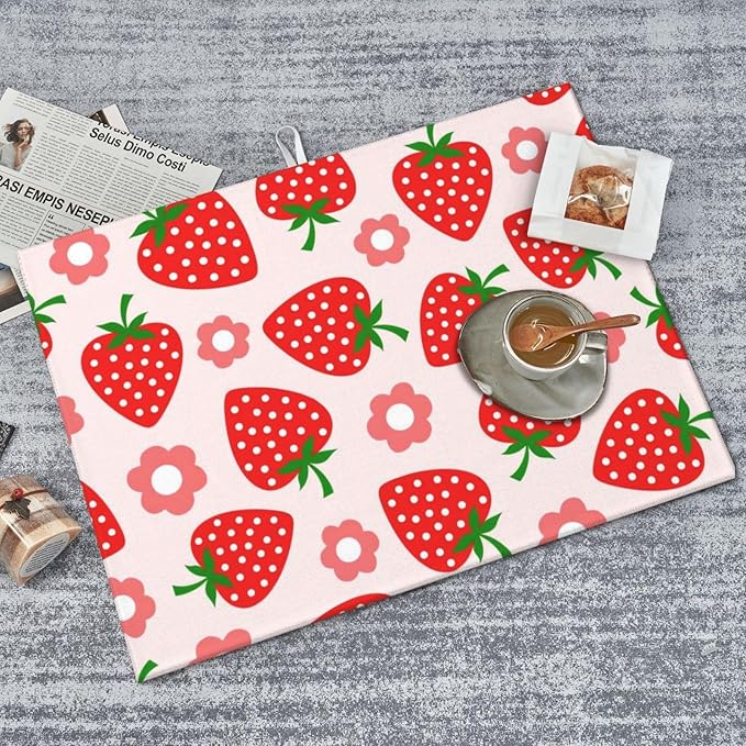 Pink Strawberry Dish Drying Mat 18x24 For Kitchen Counter Absorbent Microfiber Dishes Pad Dish Drainer Rack Mats Fast Dry Kitchen Accessories