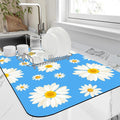 Kitchen Mat White Daisy Flowers Dish Drying Mat 12"x19" Bsorbent Coffee Maker Mat for Sink Dishes or Under Rack Kitchen Counter Accessories Absorbent Hide Stain Rubber Backed Dish Drying Pad
