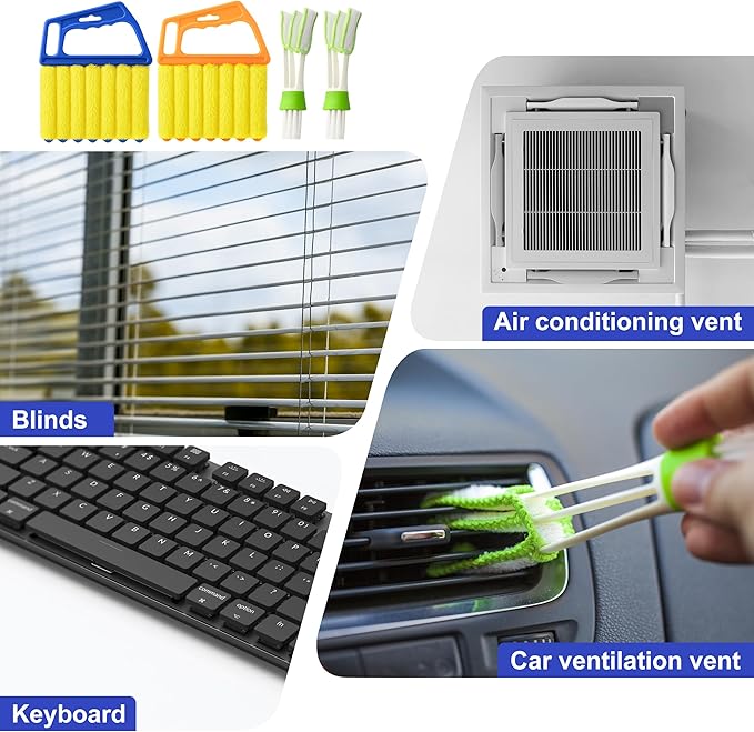 Blind Cleaner Duster Tool - 2 Pcs 7 Fingers Anti-Shedding Window Blind Cleaner Tool and 2 Pcs Air Vent Cleaner, with High-Density Microfiber Fleece and Ergonomic Handle, Detachable and Washable