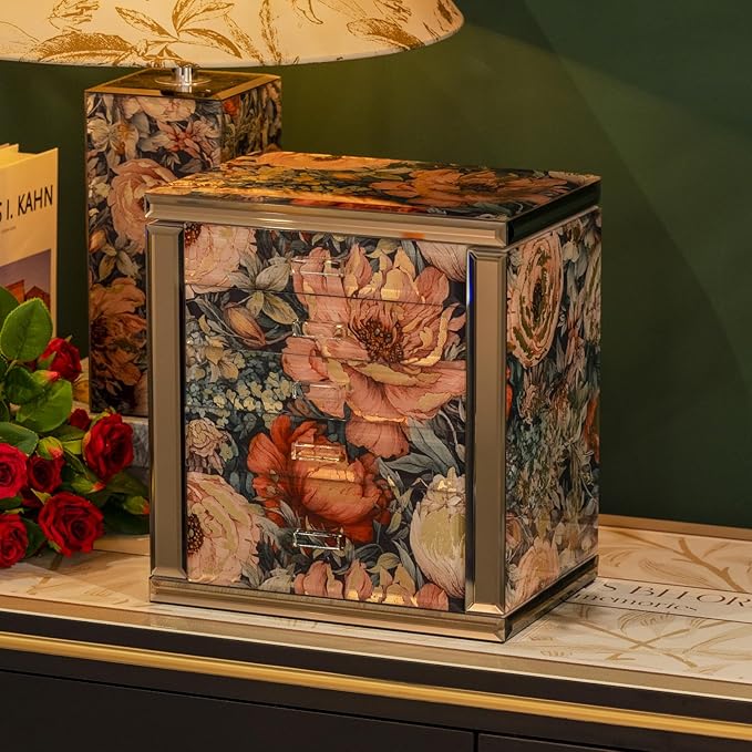 High End Glass Jewelry Box, 5 Layer Jewelry Organizer with 2-Sided Doors and Mirror, Velvet-Lined Organizer For Ring, Necklace, Earring, Bracelet Storage - Valentine's Day Gifts For Women