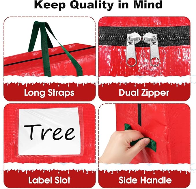 Christmas Tree Storage Bag, Christmas Tree Bag Fits Up to 7.5 Ft Artificial Xmas Trees, Heavy Duty Material, Waterproof & Dual Zippers Christmas Tree Box for Trees, Decorations (Red)