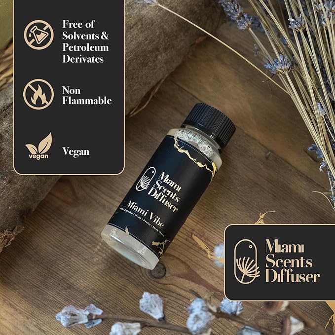 Miami Luxe Escape Essential Oil Refill Luxury Hotel Inspired - Long Lasting Aroma for Home & Office Diffuser - 120 ml Fresh Blend of Jasmine, Fruits and Musk Wood, Scent for Spa Wellness Aromatherapy.