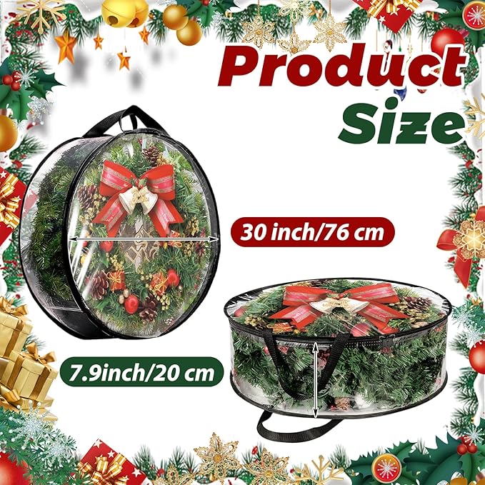 4 Pack Wreath Storage Container Bag 30 Inch Christmas Wreath Storage Bag Heavy Duty Christmas Wreath Boxes with Clear Window for Xmas Holiday Seasonal Wreath Garland (Black)