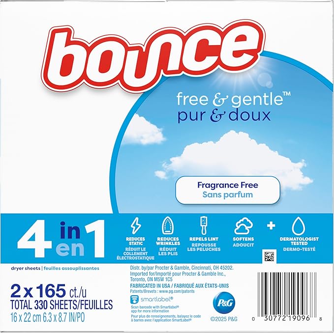 Bounce Free & Gentle Dryer Sheets, Unscented, 330 Count
