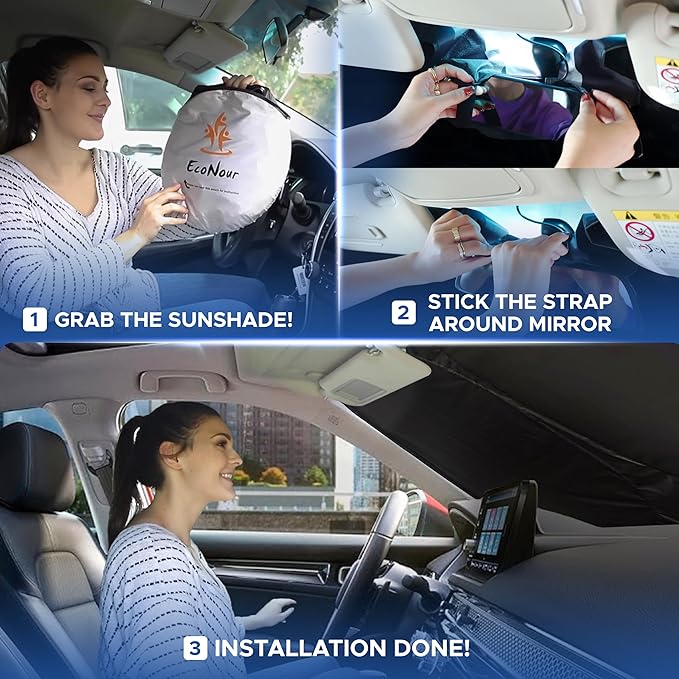 EcoNour Windshield Sun Shade Compatible for Kia Sportage 2018–2022 | Custom Fit SUV Front Window Sunshade | Foldable UV & Heat Reflective Sun Visor
