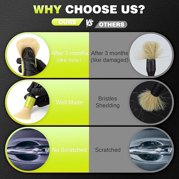 7PCS Car Detailing Brush Set,Boars Hair Car Cleaning Detail Brush kit,Ultra Soft No Scratch Car Dust Brush,Car Interior Detailing Brushes Kit,Detail Brushes Car Detailing for Interior Exterior(green)
