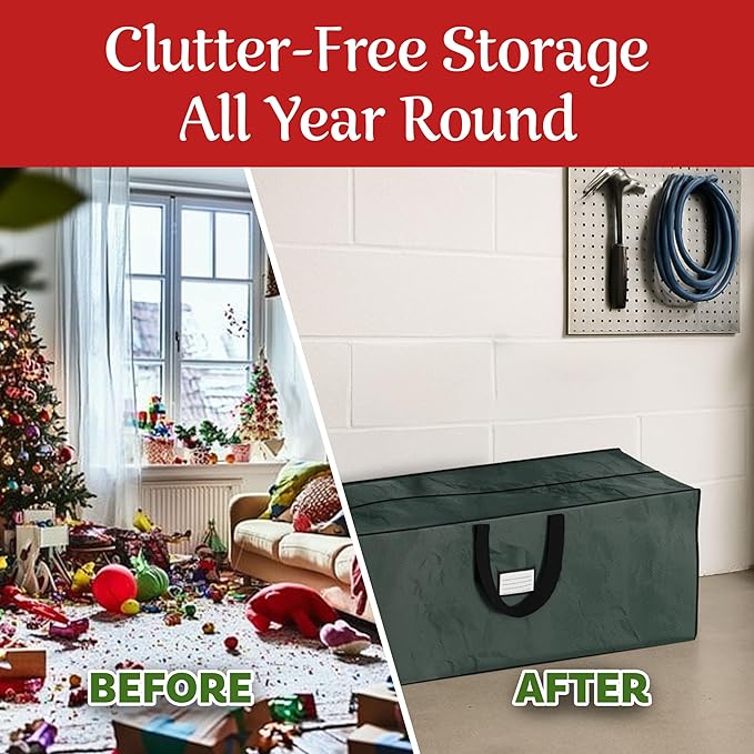 Christmas Tree Storage Bag-Fits up to 7.5 Foot Artificial Trees-Protects Holiday Decorations & Inflatables from Moisture & Damage by Elf Stor (Green)